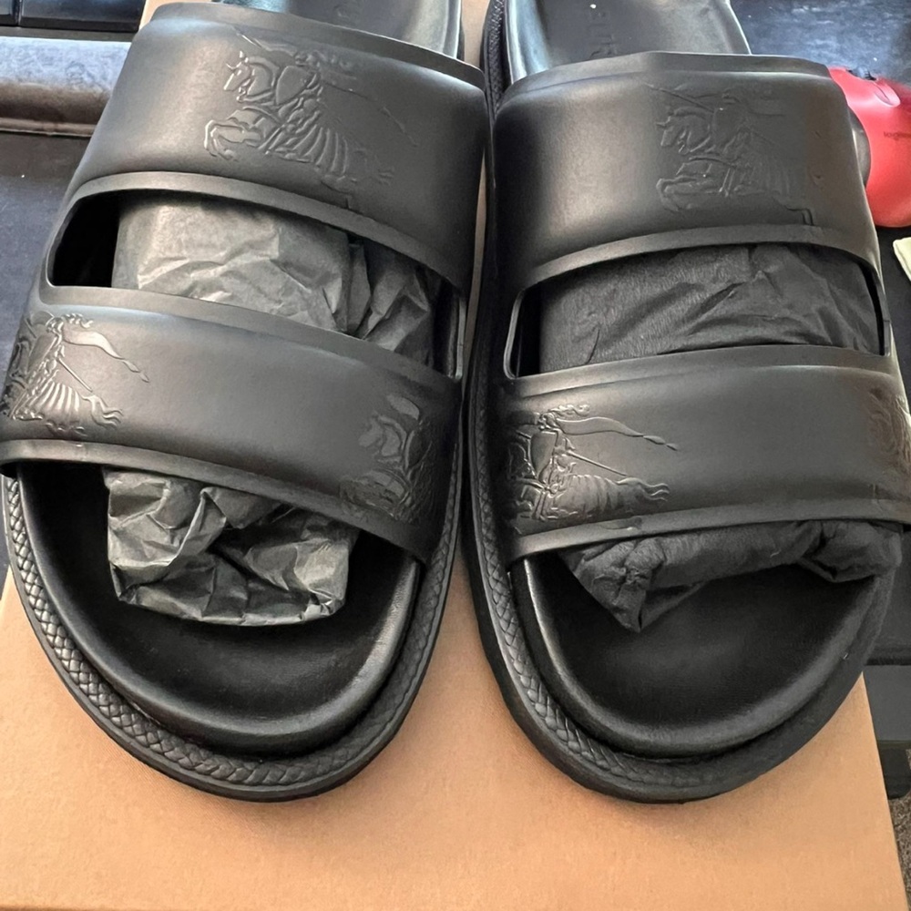 Burberry Embossed Black Slide Sandals